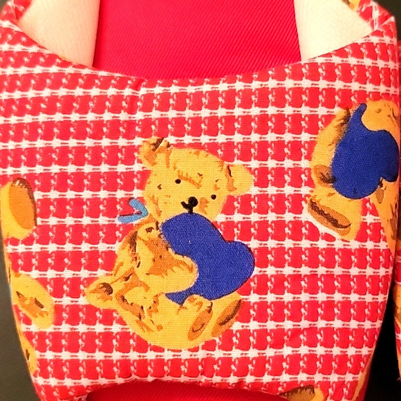 NEW Cutest Teddy Bear Slippers! XL Red Fabric, Gingham Print - Picture 4 of 8